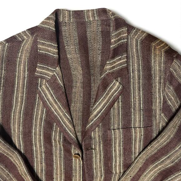 Michel Axel Men's Blazer Sport Coat Size 52 Vintage Brown Green Striped Euro Y2K - Picture 4 of 9